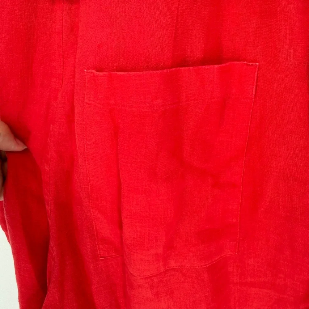EVERLANE LINEN SHORT SLEEVE JUMPSUIT RED SIZE 2‎ BELTED LOOSE FIT 100% LINEN